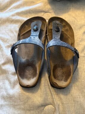 Birkenstock Blue Denim-Pattern Thong Sandals